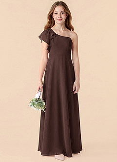 Azazie Arabella Junior Ganache A-Line Ruched Chiffon Dress image6