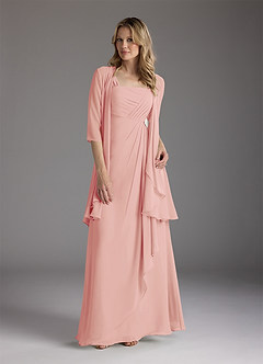 Azazie Weisz Kleider für die Brautmutter A-Linie Quadratischer Ausschnitt Gefaltet Chiffon Kleid Rosettenrosa image3