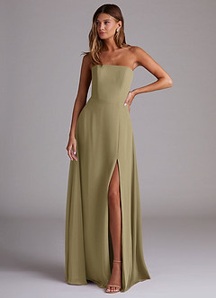 Azazie Wren Bridesmaid Dresses Moss Green A-Line Side Slit Chiffon Convertible Dress image1