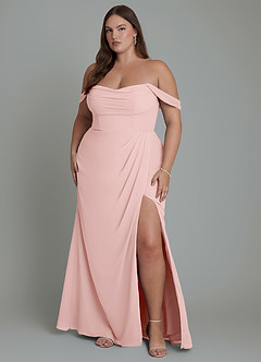 Azazie Johana Robes de demoiselle d'honneur Robe Sirène Convertible en Mousseline de soie Épaules dénudées Rose Poudré image8