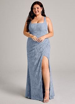 Azazie Mero Bridesmaid Dresses Dusty Blue Sheath Pleated Floral Burnout Dress image9