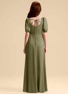 Azazie Briar Junior Robe Trapèze en Satin extensible Arc Pistache image2