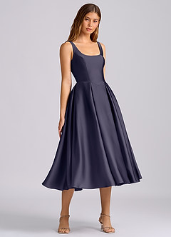 Azazie Amalie Bridesmaid Dresses Stormy A-Line Pleated Stretch Satin Dress image1