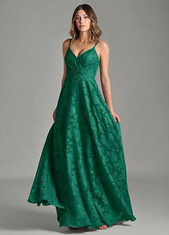Azazie Amani Bridesmaid Dresses Emerald A-Line Pleated Floral Burnout Dress image4