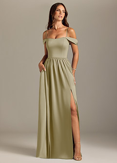 Azazie Calianna Bridesmaid Dresses Moss Green A-Line Off the Shoulder Stretch Satin Convertible Dress image5
