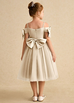 Azazie Amie Flower Girl Dresses Champagne A-Line Off the Shoulder Matte Satin Dress image2