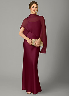 Azazie Jaleesa Bridesmaid Dresses Mulberry A-Line High Neck Stretch Satin Dress image5
