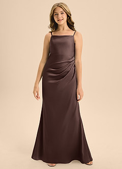 Azazie Renna Junior Ganache A-Line Pleated Stretch Satin Dress image4