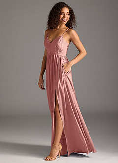 Azazie Alia Brautjungfernkleider A-Linie Plissee Stretch-Satin Kleid Rosettenrosa image6
