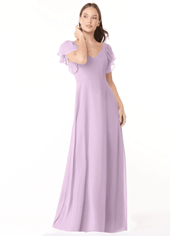 Azazie Syenna Bridesmaid Dresses Frosted Lilac A-Line Ruched Chiffon Dress image1