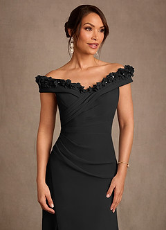 Azazie Jettie Mother of the Bride Dresses Black Sheath Pleated Chiffon Dress image5