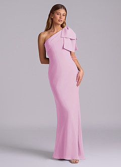 Azazie Yuanna Bridesmaid Dresses Candy Pink Mermaid One Shoulder Chiffon Dress image3