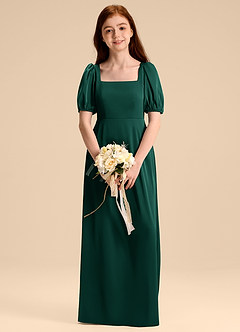 Azazie Briar Junior Emerald A-Line Bow Stretch Satin Dress image1
