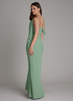 Azazie Yura Vestidos de damas de honor Vestido Matcha de Gasa de Corte Sirena con Hombros descubiertos image6