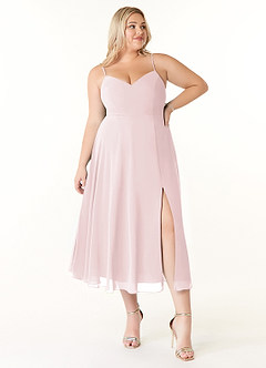 Azazie Clarissa Jurken voor bruidsmeisjes Jurk van Chiffon met A-Lijn V-hals Blozend Roze image7