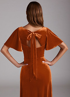 Azazie Kimber Vestidos de damas de honor Vestido de Naranja Quemada de terciopelo de Corte en A con Con bolsillos image2