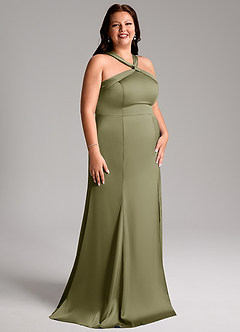 Azazie Rue Robes de demoiselle d'honneur Robe Trapèze en Satin extensible Plissée Pistache image12