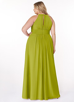 Azazie Bonnie Bridesmaid Dresses Lemongrass A-Line Keyhole Ruched Chiffon Dress image7