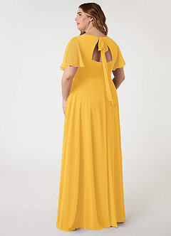 Azazie Kimber Bridesmaid Dresses Marigold A-Line Flounce Sleeve Chiffon Dress image8