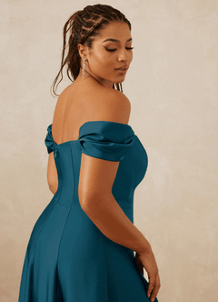 Christian Siriano Bridal for Azazie 1002 Bridesmaid Dresses Ink Blue A-Line Off the Shoulder Stretch Satin Convertible Dress image10