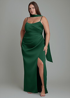 Azazie Calandra Robes de demoiselle d'honneur Robe Fourreau en Satin extensible Plissé Vert Foncé image6