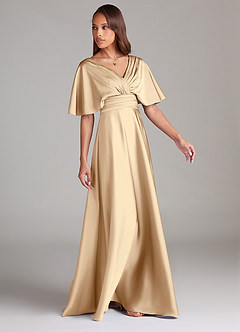 Azazie Pamela Brautjungfernkleider A-Linie Plissee Stretch-Satin Kleid Champagner image3