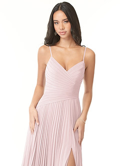 Azazie Vini Bridesmaid Dresses Blushing Pink A-Line V-Neck Pleated Chiffon Dress image6