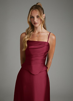 Azazie Amina Bridesmaid Dresses Burgundy A-Line Corset Stretch Satin Dress image3