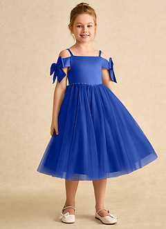 Azazie Amie vestidos de niña de las flores Vestido de Azul Real de Satin Mate de Corte En A con Vestidos sin tirantes image5