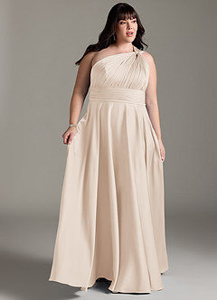 Azazie Charlize Bridesmaid Dresses White Alabaster A-Line One Shoulder Stretch Satin Dress image3