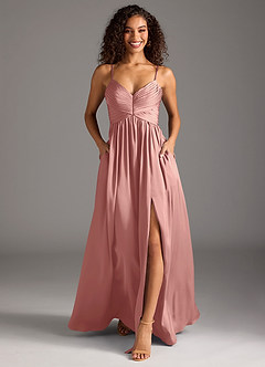 Azazie Alia Brautjungfernkleider A-Linie Plissee Stretch-Satin Kleid Rosettenrosa image5