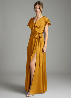 Azazie Lainey Vestidos de damas de honor Vestido de Caramelo de Satén Elástico de Corte en A con Con bolsillos image4