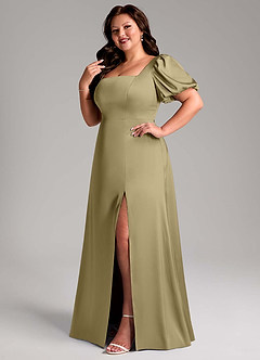 Azazie Fyona Vestidos de damas de honor Vestido de Musgo Verde de Satén Elástico de Corte en A con Plisado image12