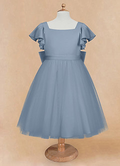 Azazie Kaeya Abiti da Ragazza di Fiori Abito A-Line in Tulle Fiocco Blu Polveroso image5