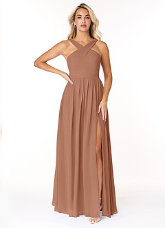 Azazie Elvira Bridesmaid Dresses Bronzer A-Line Pleated Chiffon Dress image1
