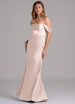 Azazie Miley Jurken voor bruidsmeisjes Converteerbaar Jurk van Stretch Satijn met Zeemeermin Off the Shoulder Blozend Roze image5