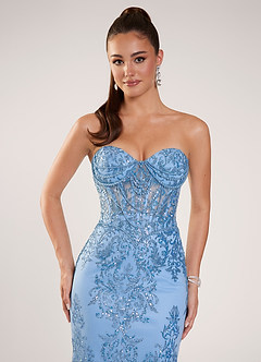 Zeoga Bleu Clair Robe de bal en tulle à paillettes et perles image6