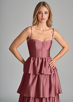 Azazie Faye Bridesmaid Dresses Amethyst A-Line Ruched Stretch Satin Dress image2