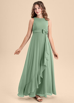Azazie Lilenne Junior Matcha A-Line Bow Chiffon Dress image1