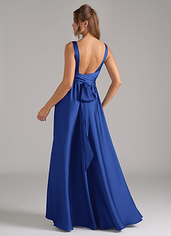 Azazie Kora Bridesmaid Dresses Royal Blue A-Line Pleated Stretch Satin Dress image6