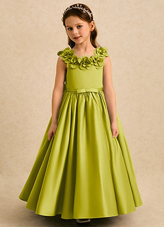 Azazie Eden Flower Girl Dresses Lemongrass Ball-Gown Pleated Matte Satin Dress image4
