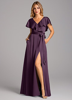 Azazie Lainey Robes de demoiselle d'honneur Robe Trapèze en Satin extensible avec poches Prune image4