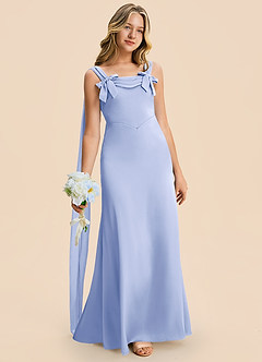 Azazie Chelsea Junior Ice Sheath Pleated Stretch Satin Dress image3