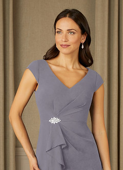 Azazie Nola Mother of the Bride Dresses Shadow Sheath V-Neck Pleated Chiffon Dress image4