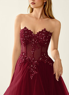 Anais Merlot Corset Lace Up Back Lace Ruffled Prom Dress image6