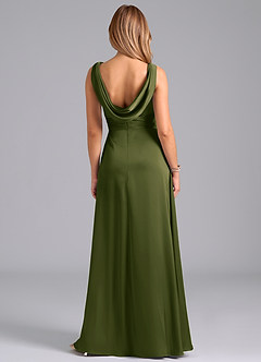 Azazie Karina Bridesmaid Dresses Bright Olive A-Line Pleated Stretch Satin Dress image6