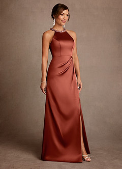 Azazie Lawrence Klänningar till brudens mor Klä A-Line i Stretch Satin Plisserad Terrakotta image4
