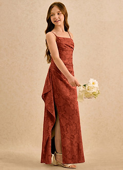 Azazie Cannoli Girls Formal Flower Girl Dresses Auburn A-Line Pleated Floral Burnout Dress image4