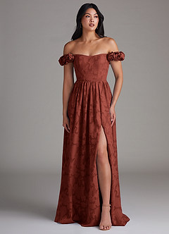 Azazie Autumn Vestidos de damas de honor Vestido de Terracota de Devorado Floral de Corte en A Convertible con Vestidos sin tirantes image5