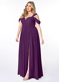 Azazie Lianne Bridesmaid Dresses Grape A-Line Off the Shoulder Chiffon Dress image9